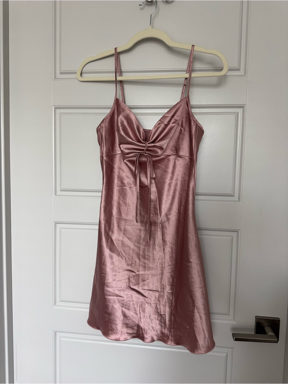 Satin Slip Chemise with Front Tie - Dusty Rose
